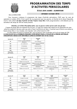 PROGRAMME TAP Jean Jaurès Elémentaire Sept Oct 2016 Cossé