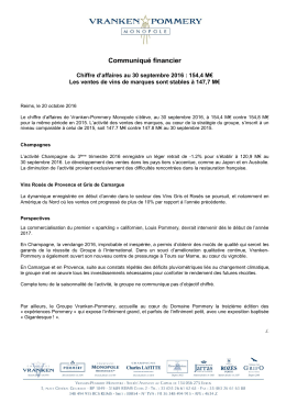 « Le Chiffre d`Affaires à fin septembre a continué dans la même