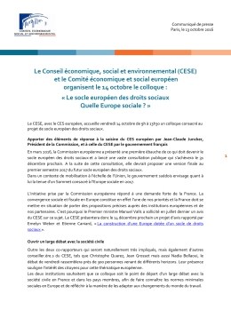 et le Comit&eacute; &eacute;conomique et social europ&eacute;en organisent le 14
