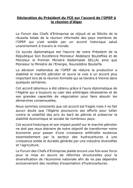 Déclaration du Président du FCE sur l`accord de l`OPEP à la réunion