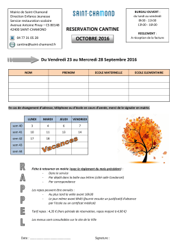 Fiche de r&eacute;servation cantine du mois d` OCTOBRE 2016