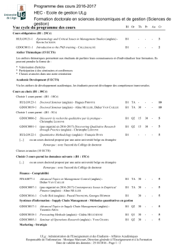 Vue cycle du programme des cours Programme des cours 2016