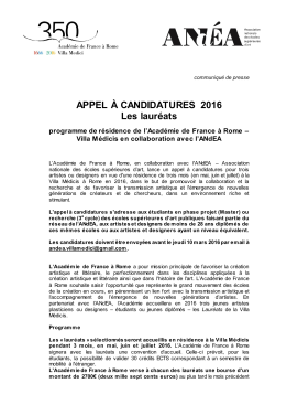 APPEL &Agrave; CANDIDATURES 2016 Les laur&eacute;ats