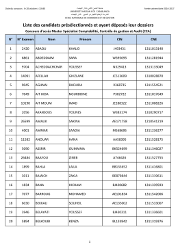 LISTE DES CANDIDATS MASTER SP&Eacute;CIALIS&Eacute; Comptabilit&eacute;