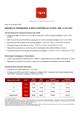 nouvelle croissance a deux chiffres au t3 2016 : mb +11,4