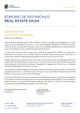 Information aux investisseurs - Octobre 2016