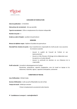 AUXILIAIRE DE PUERICULTURE Date de publication : 17