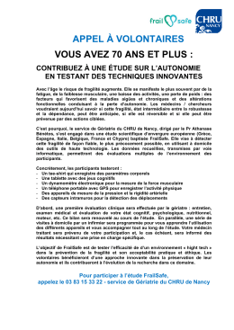 APPEL À VOLONTAIRES VOUS AVEZ 70 ANS ET PLUS :