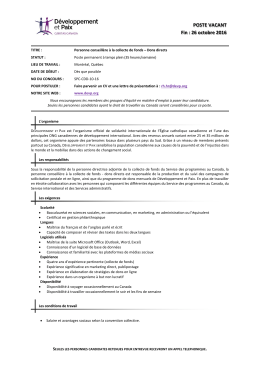 POSTE VACANT Fin : 26 octobre 2016