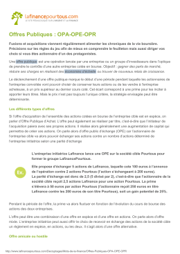 Offres Publiques : OPA-OPE-OPR