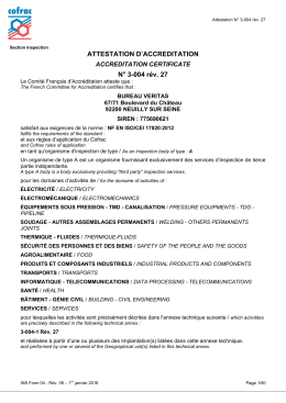 ATTESTATION D`ACCREDITATION N° 3-004 rév. 27