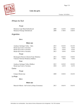 Liste des prix - The Wine Corner