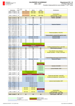 CALENDRIER ACADEMIQUE 2016 - 2017 Département - HEIG-VD