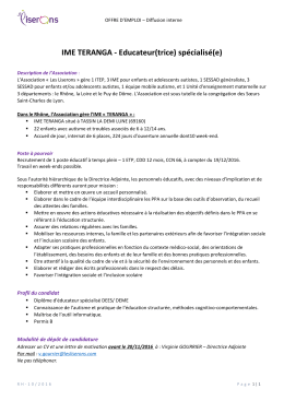 IME TERANGA - Educateur(trice) sp&eacute;cialis&eacute;(e) - CRA Rhone