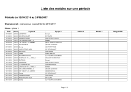 Liste des matchs sur une p&eacute;riode