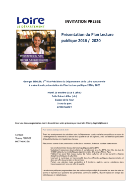 Présentation du Plan Lecture publique 2016 / 2020 INVITATION