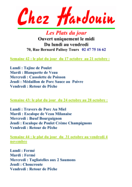 Plats du jour semaine 42