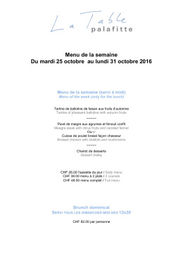 Menu de la semaine Du mardi 18 octobre au lundi 24 octobre 2016