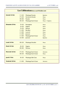 Calendrier de la Semaine - 2016-10-22