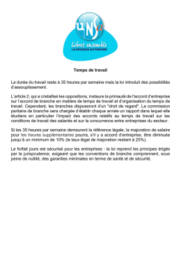 Temps de travail La dur&eacute;e du travail reste &agrave; 35 heures par semaine