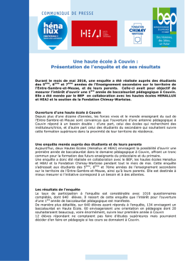 Une haute école à Couvin : Présentation de l`enquête et de
