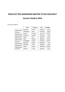 RESULTAT PRE-ADMISSION MASTER TIC M2 2016/2017 Session