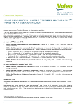 16% de croissance du chiffre d`affaires au cours du 3