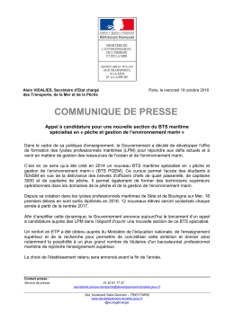 CP - Appel &agrave; candidature BTS maritime - 19 10 16