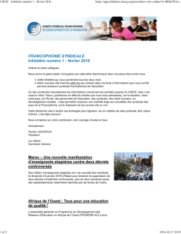 CSFEF - Infolettre num&eacute;ro 1