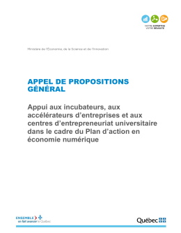 Guide d`appel de proposition d`appui aux incubateurs, aux