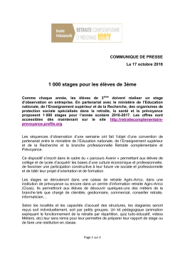 Communiqué de Presse 1000 stages pour les élèves - Agirc
