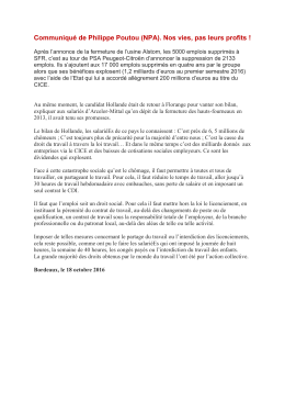 Communiqu&eacute; de Philippe Poutou (NPA). Nos vies - Tarbes