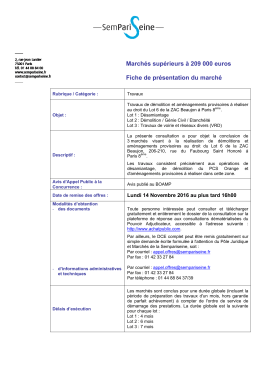 Marchés supérieurs à 209 000 euros Fiche de présentation du marché