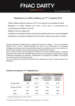 Résistance du chiffre d`affaires au 3ème trimestre 2016