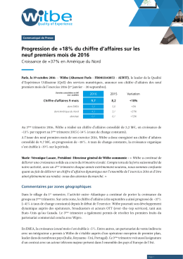 Progression de +18% du chiffre d`affaires sur les neuf