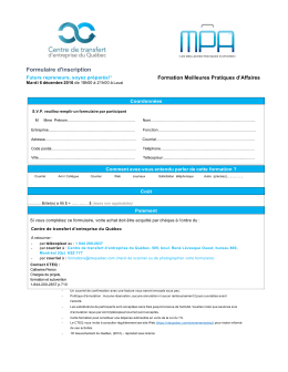 Formulaire d`inscription - Centre de transfert d`entreprise du Québec