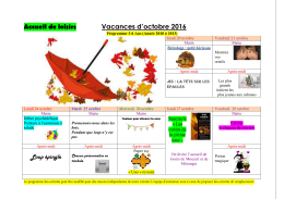 Accueil de loisirs Vacances d`octobre 2016