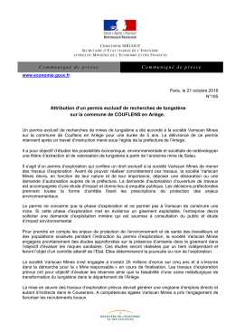 Attribution d`un permis exclusif de recherches de tungstène sur la