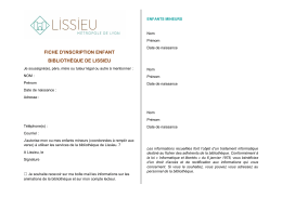 FICHE D`INSCRIPTION ENFANT BIBLIOTH&Egrave;QUE DE LISSIEU