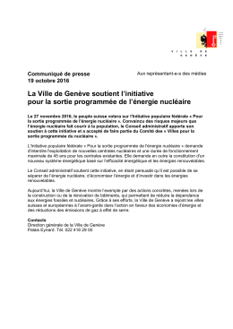 La Ville de Genève soutient l`initiative pour la sortie programmée de