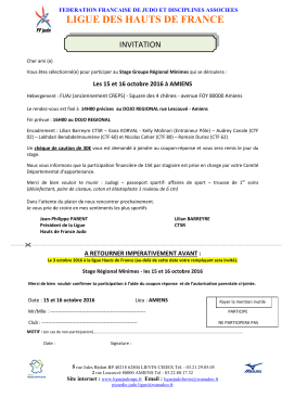 invitation stage minimes octobre 2016 - Ligue de Judo du Nord