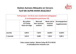 Tarifs groupes d`enfants 2016/2017