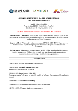 JOURNEES SCIENTIFIQUES Des GDR LIPS ET SYMBIOSE