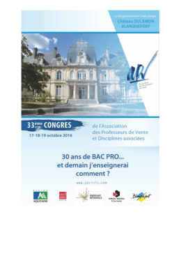 LE PROGRAMME DU 33&egrave;me CONGRES APV 2016