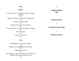 δ TABLE D`HÔTE 30$ Entrée Du Jour + Le Plat De Votre Choix +