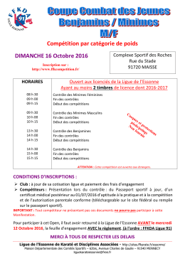 Compétition par catégorie de poids DIMANCHE 16 Octobre 2016