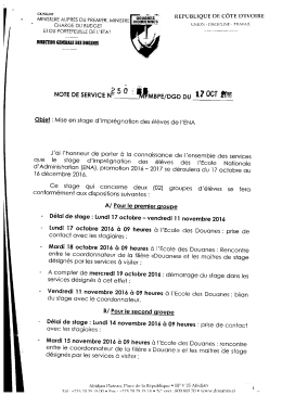 note de service n°250 - Douanes de Côte d`Ivoire