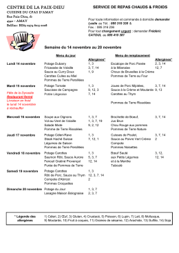 Menu de la semaine du 14 au 20 novembre