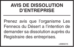 AVIS DE DISSOLUTION D`ENTREPRISE