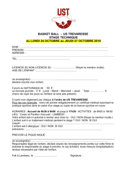 Inscription stage d`Octobre